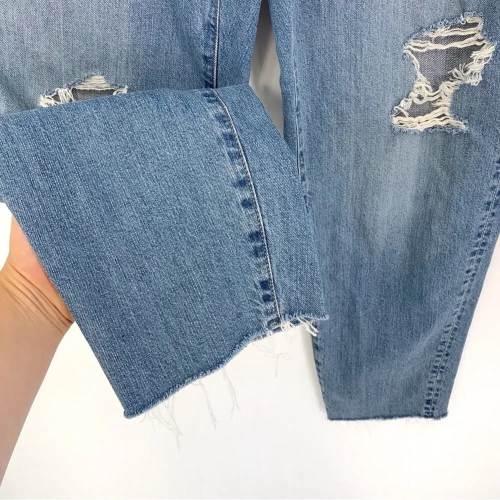UNIQLO Peg Top High Rise Damaged Jeans Blue Denim 29